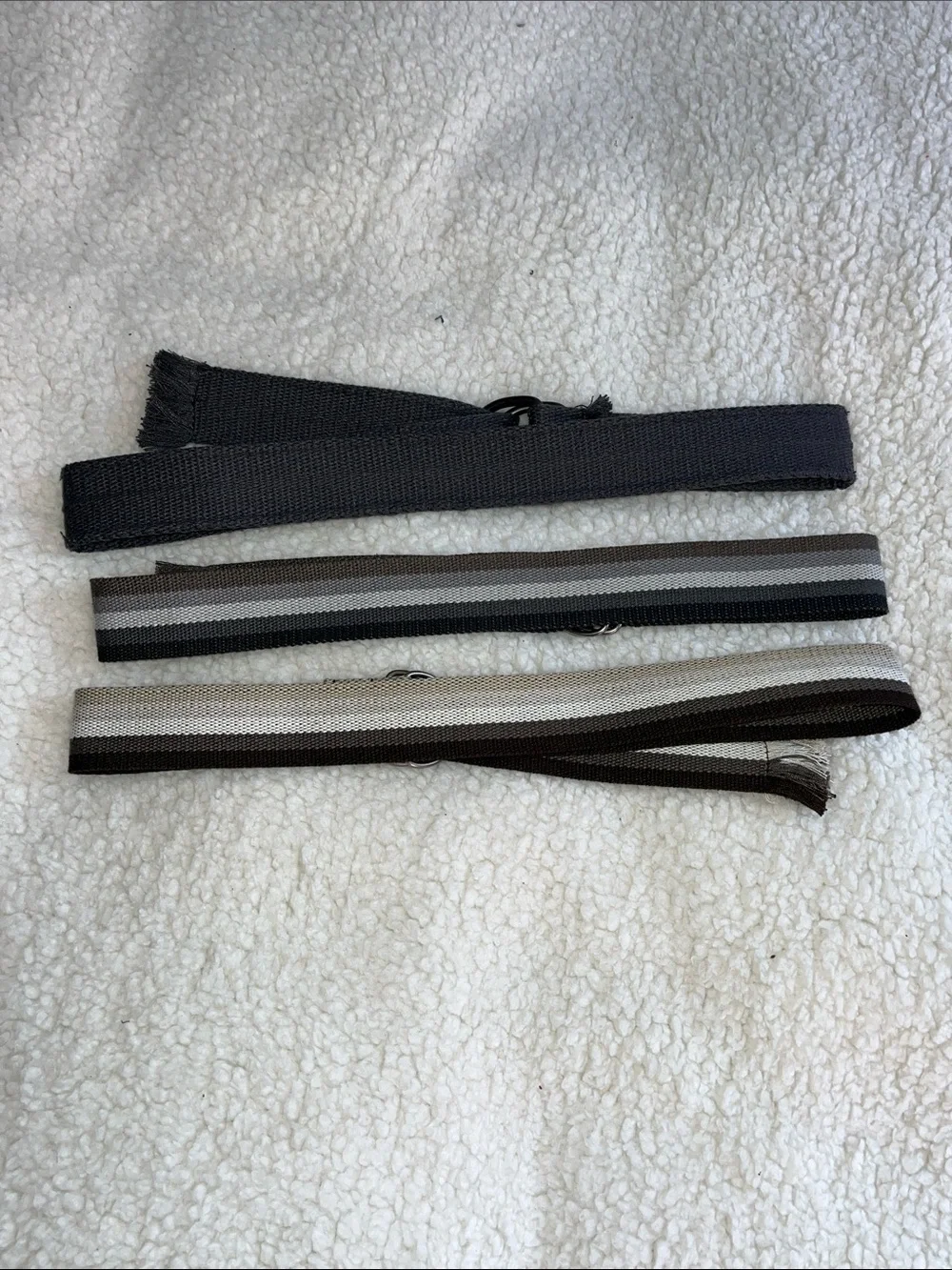Set of 3 D-Ring Canvas Belts in neutral colors. Size 16-20.